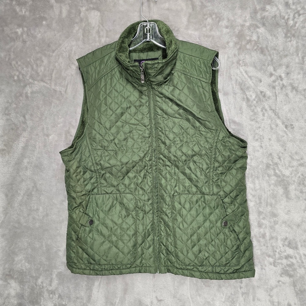 i5 Apparel Vest Women XXL Olive Green Quilted Sherpa Lined Cozy Layer Gorpcore